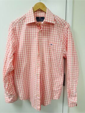 Vineyard Vines Coral and White Check Button-Down Shirt